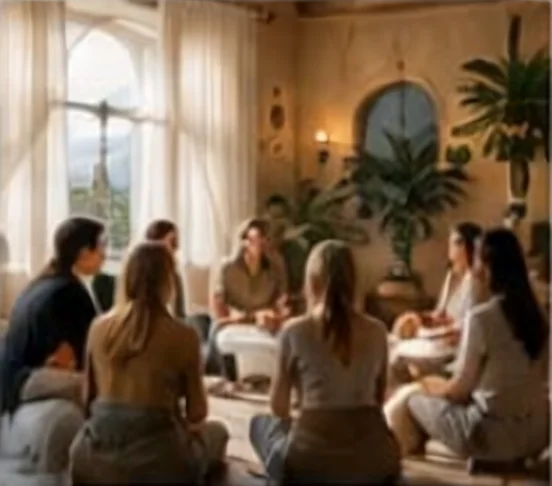 A small group sitting together at a wellness workshop