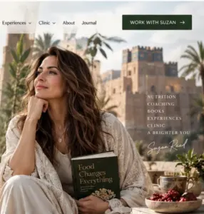 Suzan Raad, nutritionist and author, outdoors with one of her books